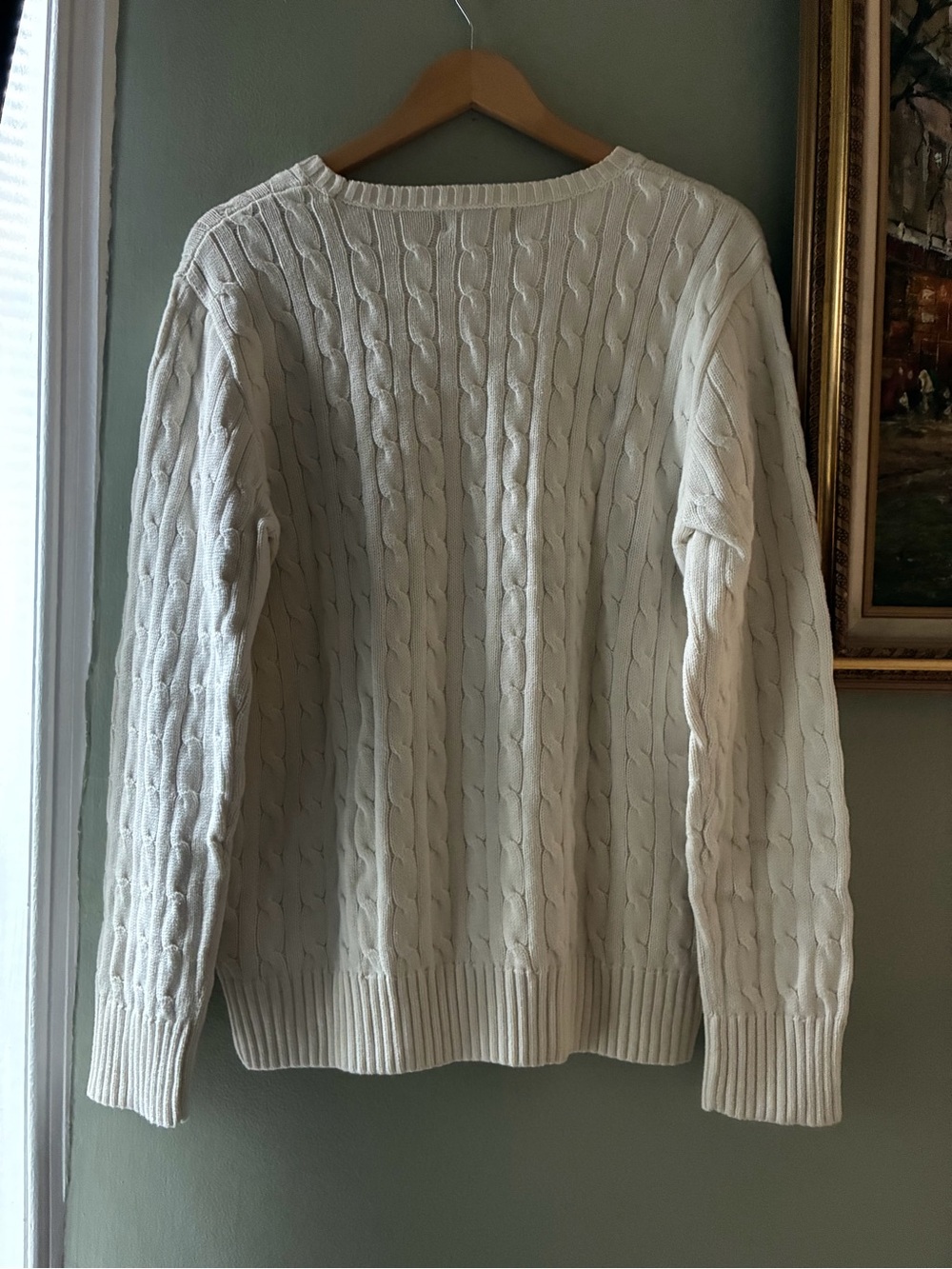 Polo by Ralph Lauren Cream Cable-Knit Crewneck Sweater, Boys XL 18-20 - Picture 4 of 6